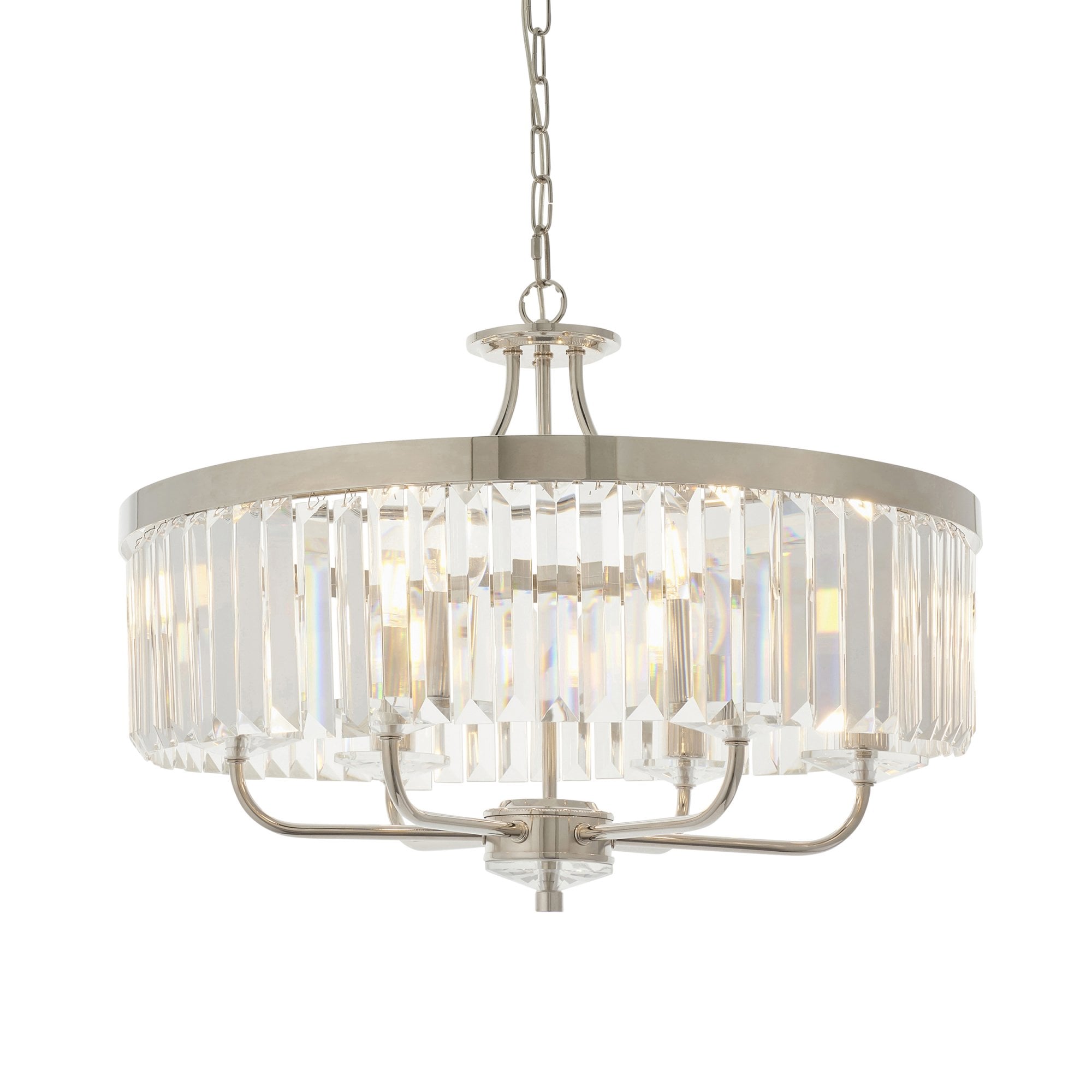 90263 6 Light Pendant Bright Nickel Plate & Clear Cut Glass
