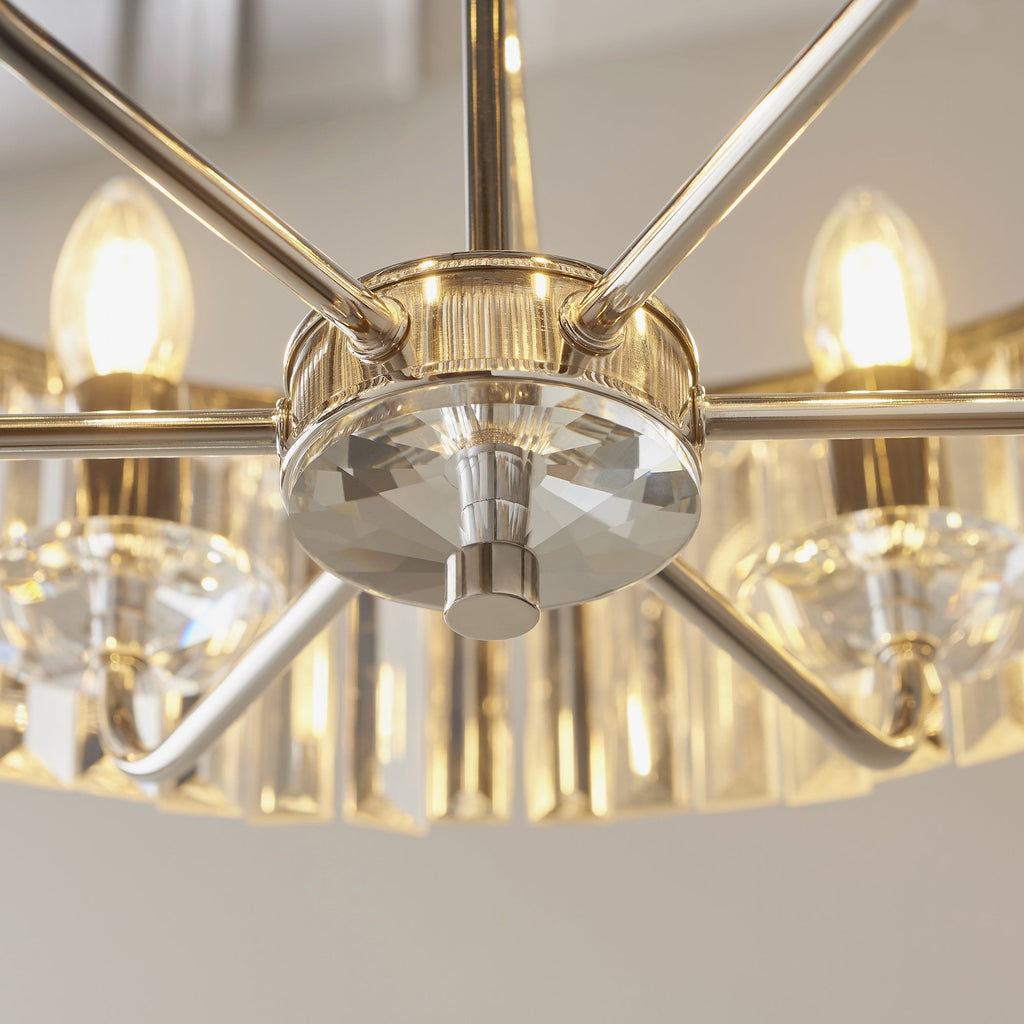 90263 6 Light Pendant Bright Nickel Plate & Clear Cut Glass