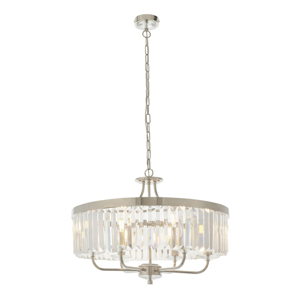 90263 6 Light Pendant Bright Nickel Plate & Clear Cut Glass