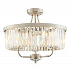 90264 3 Light Semi Flush Ceiling Light Bright Nickel Plate & Clear Cut Glass