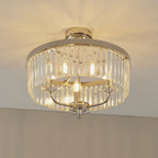 90264 3 Light Semi Flush Ceiling Light Bright Nickel Plate & Clear Cut Glass