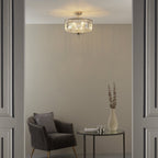 90264 3 Light Semi Flush Ceiling Light Bright Nickel Plate & Clear Cut Glass
