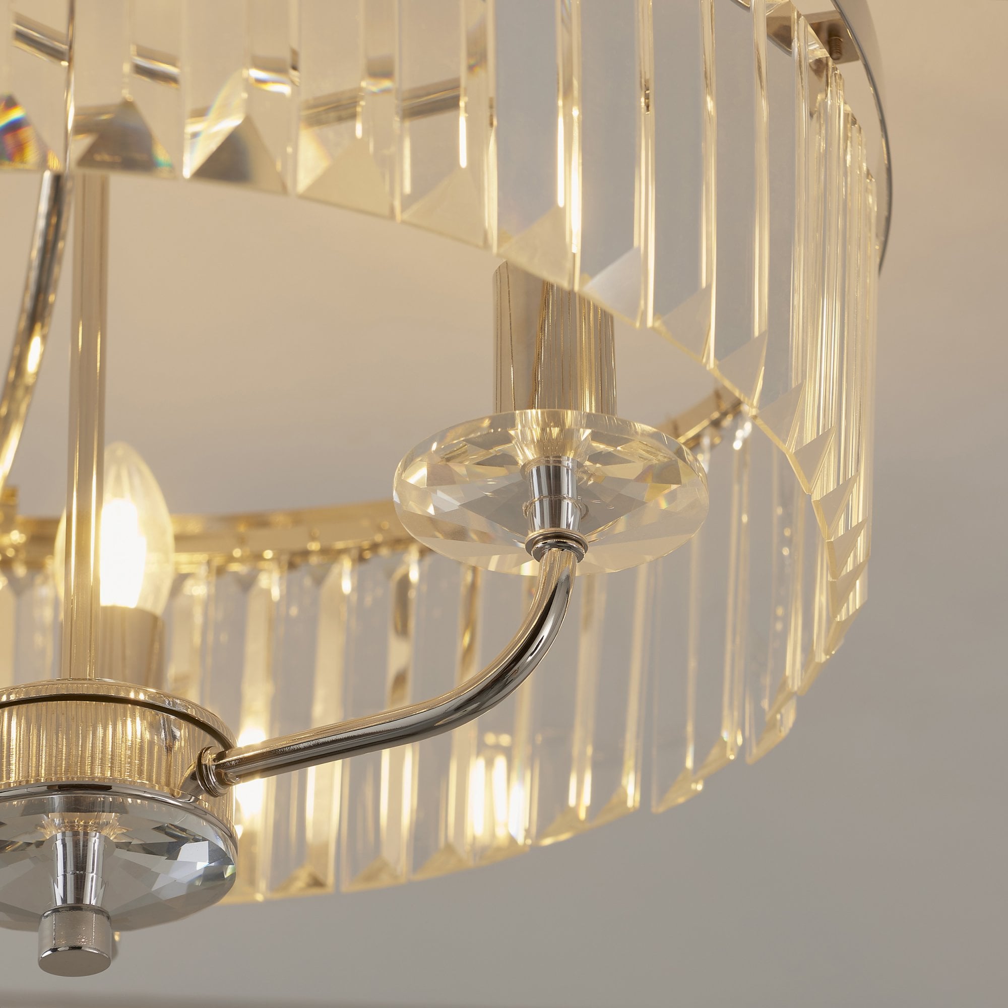 90264 3 Light Semi Flush Ceiling Light Bright Nickel Plate & Clear Cut Glass
