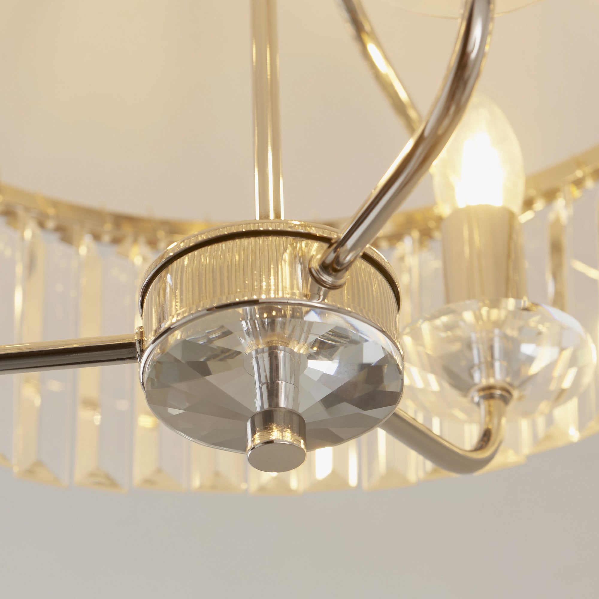 90264 3 Light Semi Flush Ceiling Light Bright Nickel Plate & Clear Cut Glass