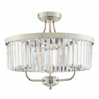 90264 3 Light Semi Flush Ceiling Light Bright Nickel Plate & Clear Cut Glass