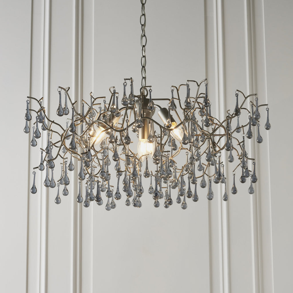 90301 4 Light Pendant Aged Silver Paint & Smokey Grey Tinted Glass
