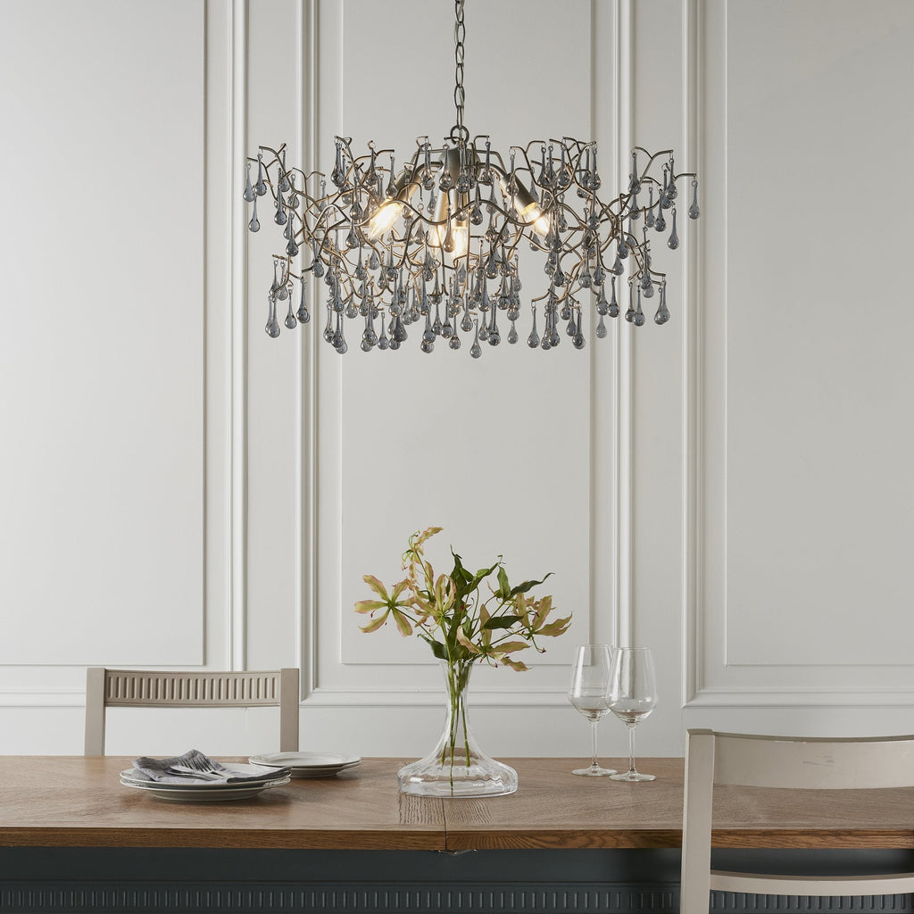 90301 4 Light Pendant Aged Silver Paint & Smokey Grey Tinted Glass