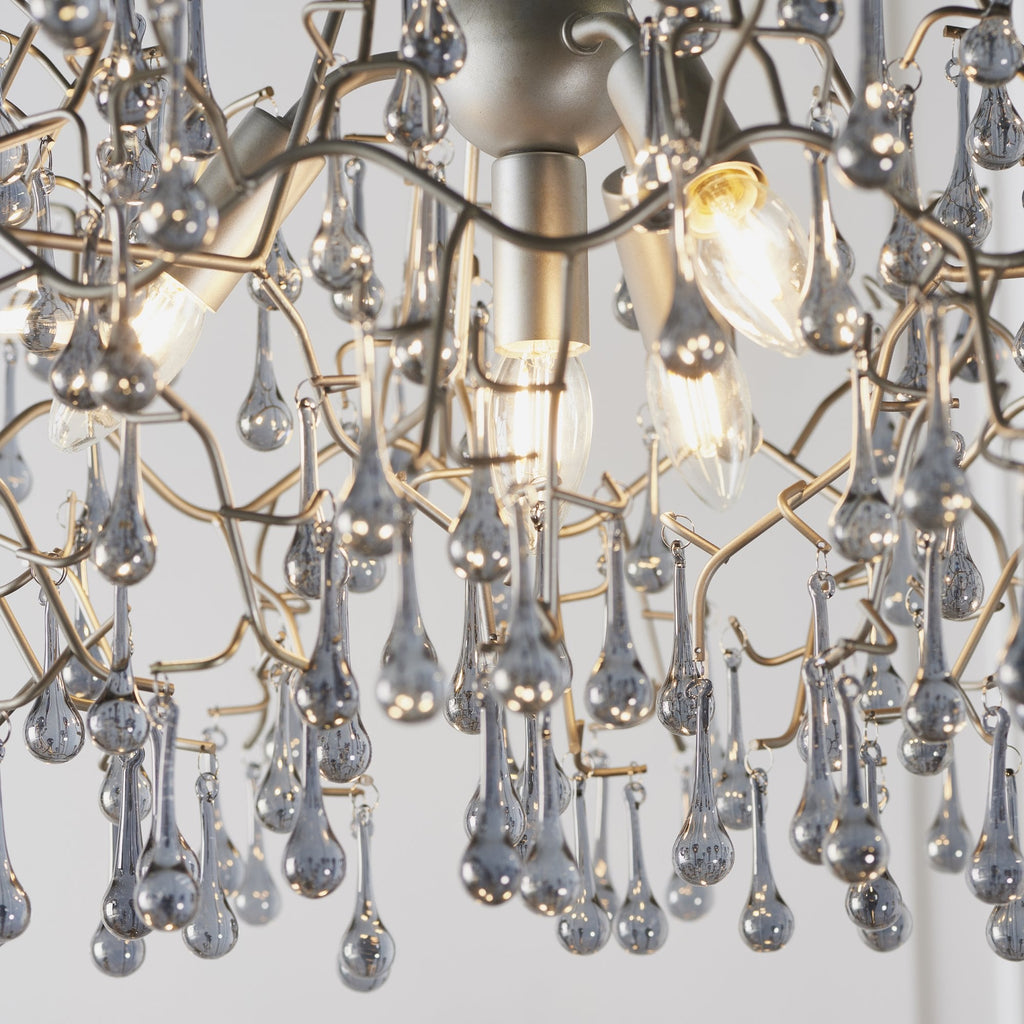 90301 4 Light Pendant Aged Silver Paint & Smokey Grey Tinted Glass