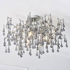 90302 3 Light Semi Flush Ceiling Light Aged Silver Paint & Smokey Grey Tinted Glass (SD)