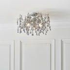 90302 3 Light Semi Flush Ceiling Light Aged Silver Paint & Smokey Grey Tinted Glass