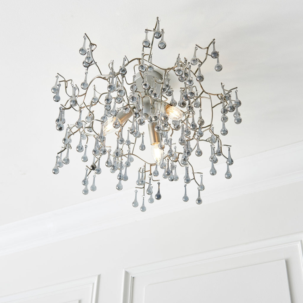 90302 3 Light Semi Flush Ceiling Light Aged Silver Paint & Smokey Grey Tinted Glass (SD)