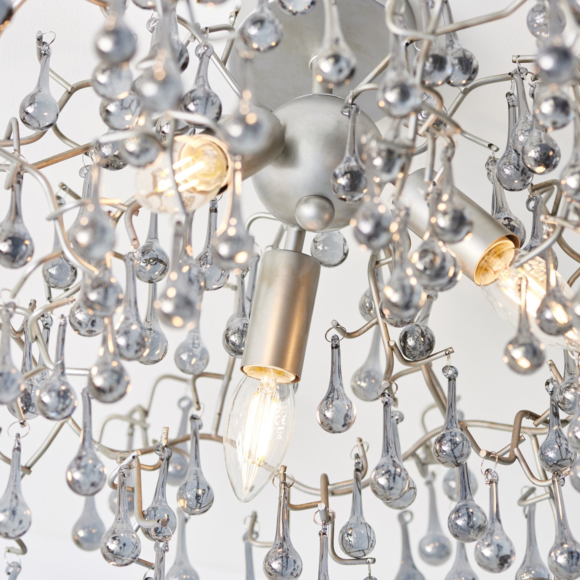 90302 3 Light Semi Flush Ceiling Light Aged Silver Paint & Smokey Grey Tinted Glass