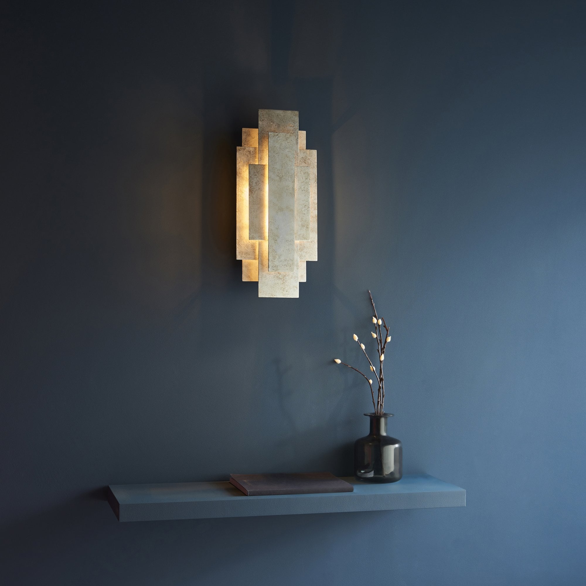90451 2 Light Wall Light Antique Silver Leaf