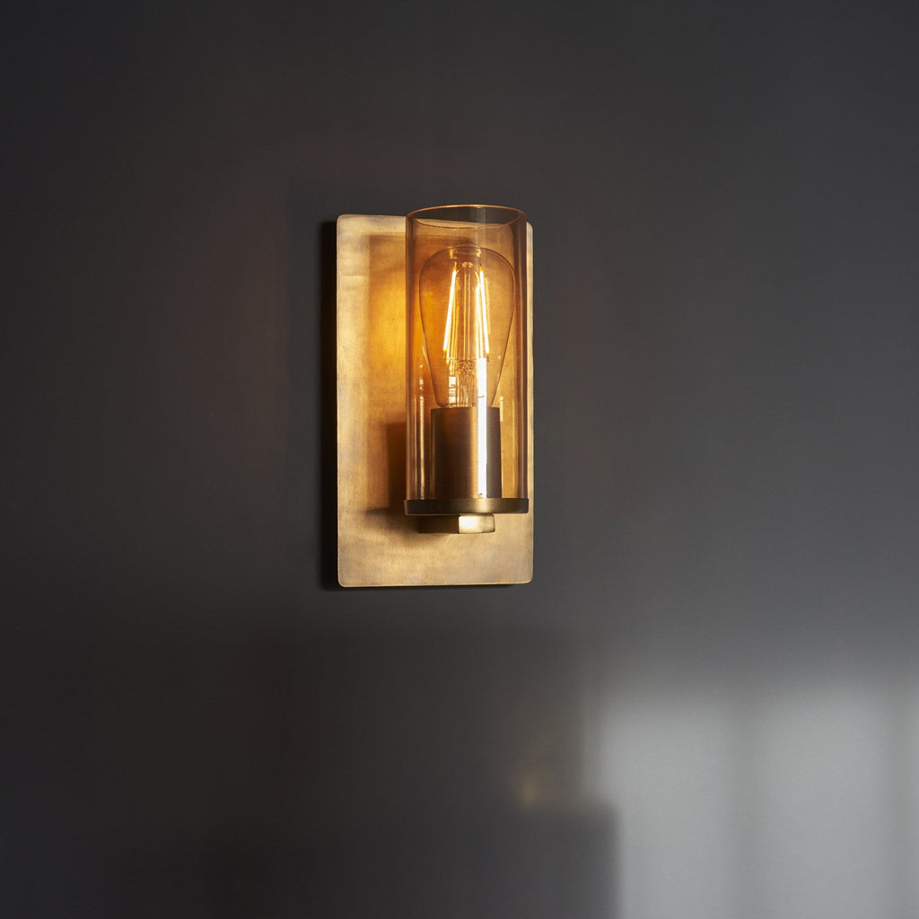 90598 1 Light Wall Light Brass Patina & Champagne Lustre Glass