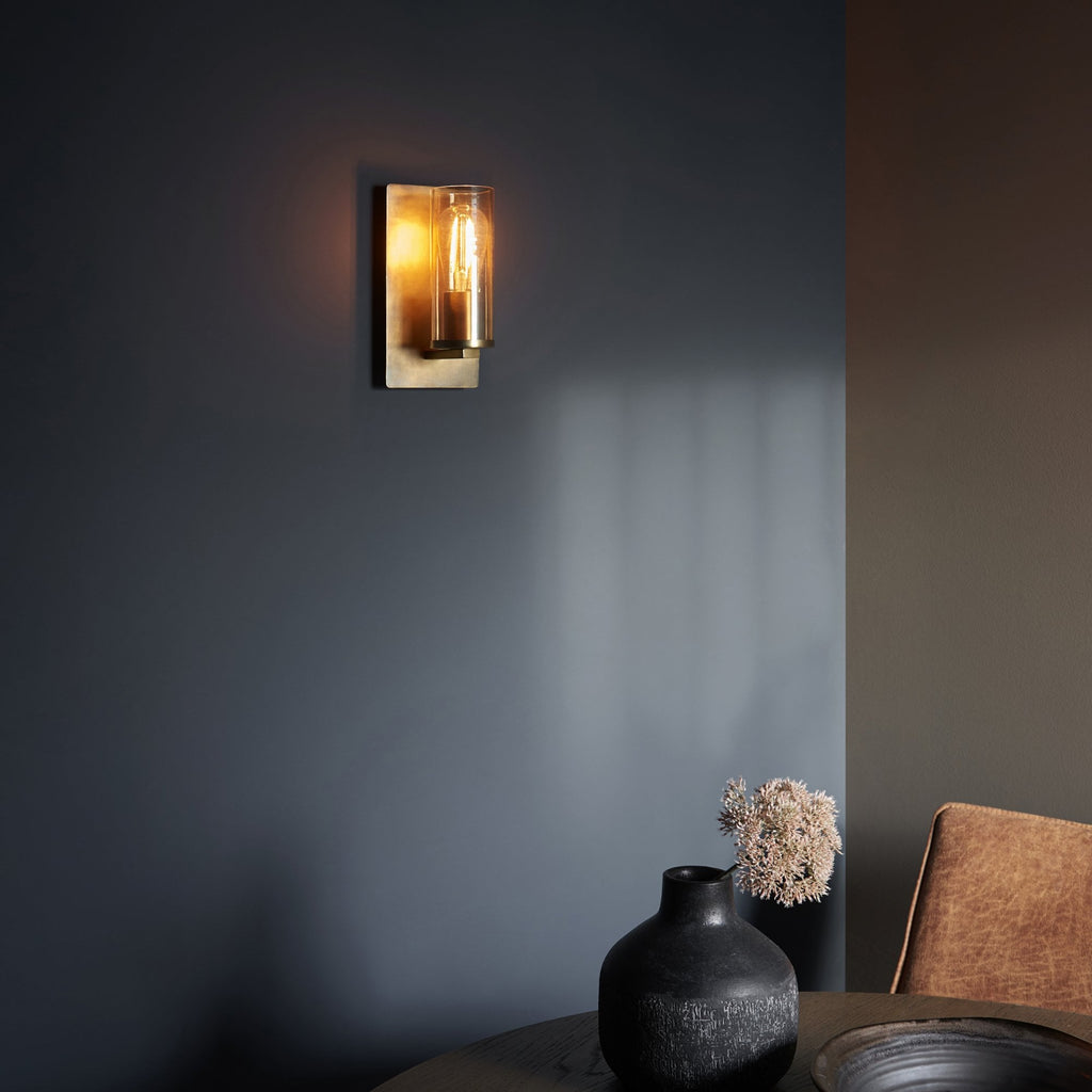 90598 1 Light Wall Light Brass Patina & Champagne Lustre Glass
