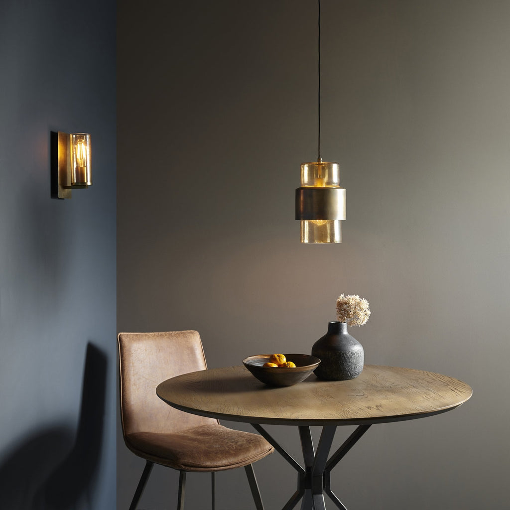 90598 1 Light Wall Light Brass Patina & Champagne Lustre Glass