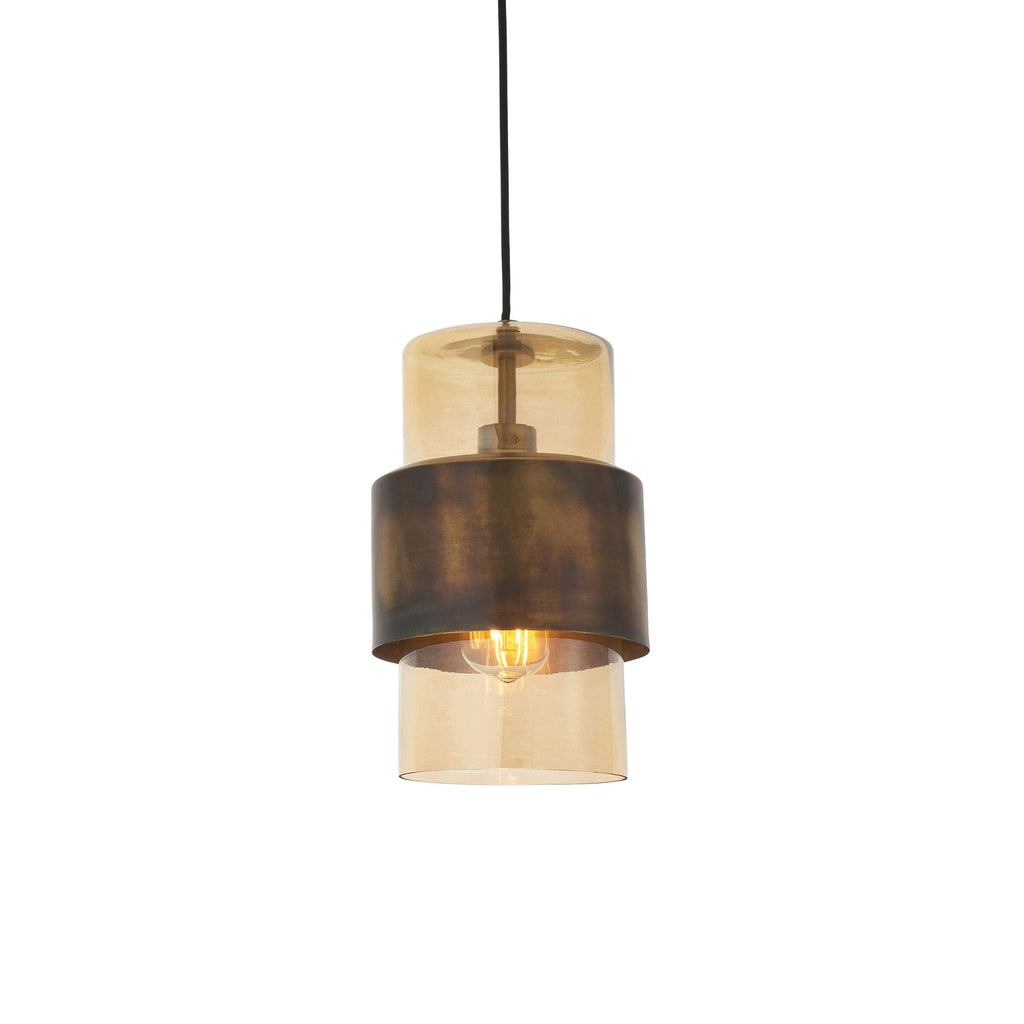 90599 1 Light Pendant Brass Patina & Champagne Lustre Glass