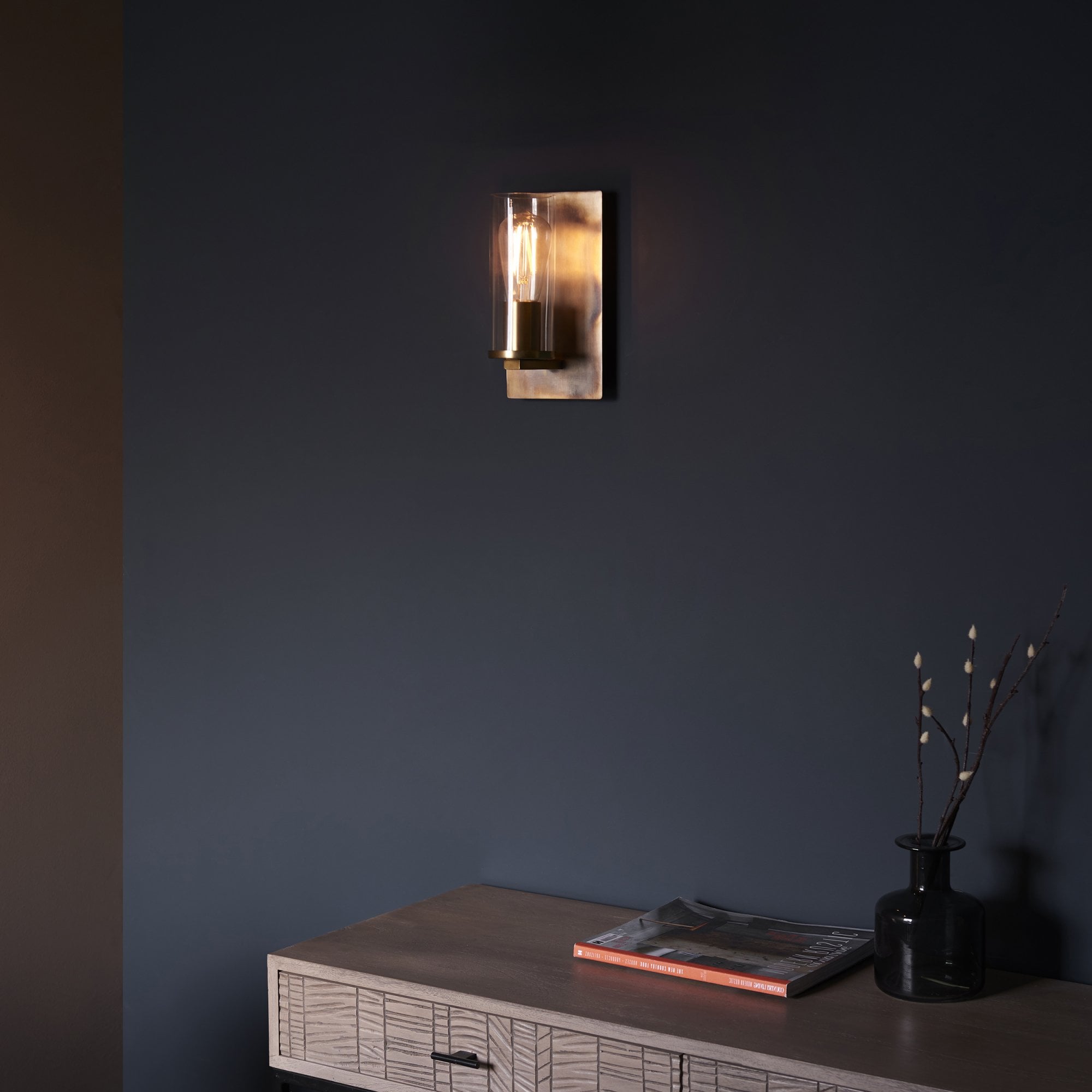90600 1 Light Wall Light Bronze Patina Plate & Clear Glass