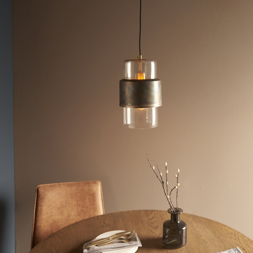 90601 1 Light Pendant Bronze Patina Plate & Clear Glass (S)