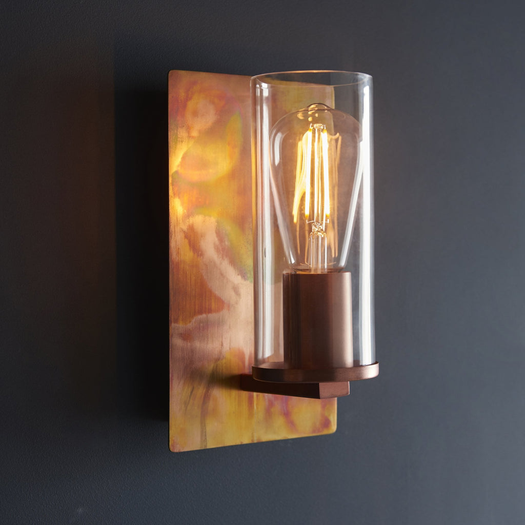 90602 1 Light Wall Light Copper Patina Plate & Clear Glass