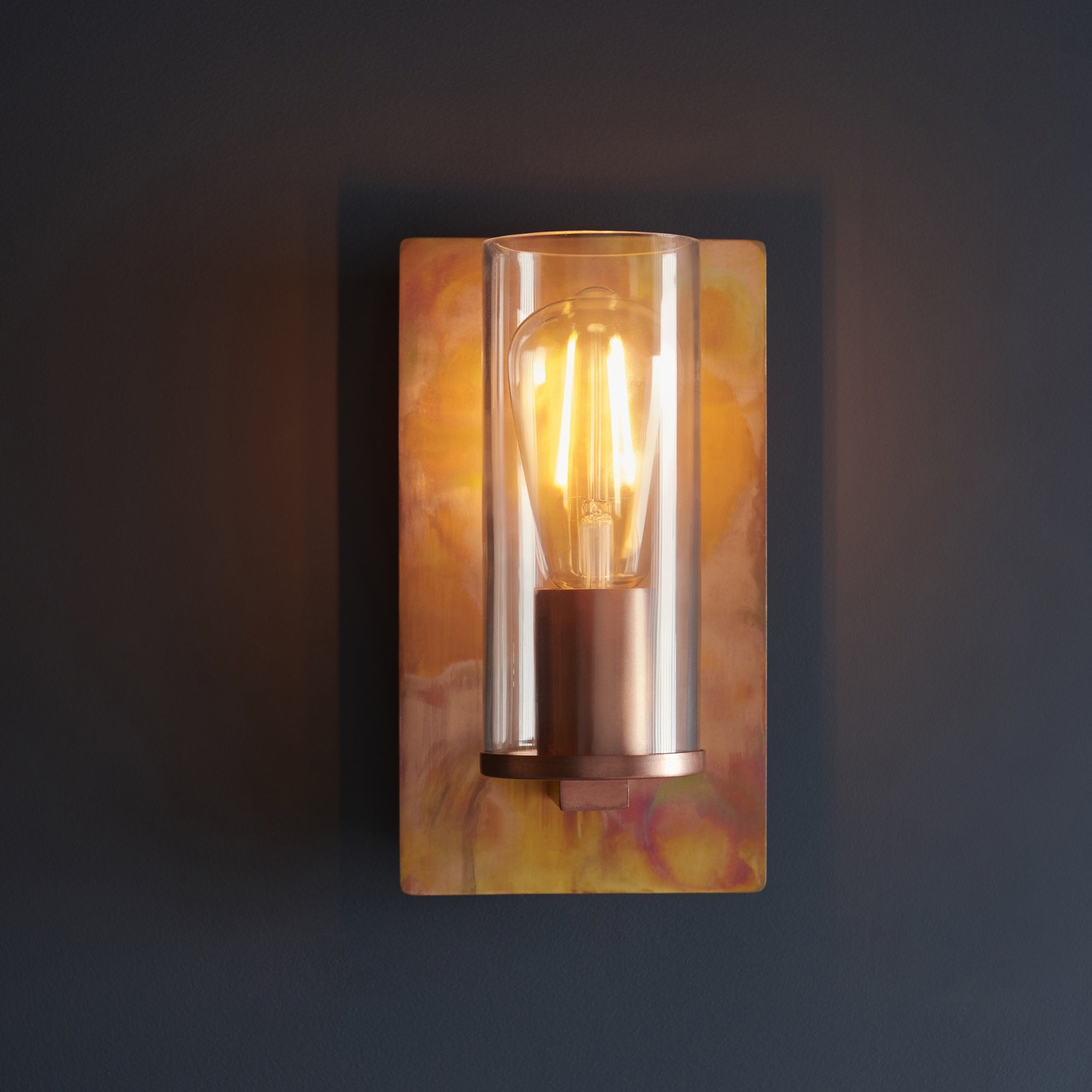 90602 1 Light Wall Light Copper Patina Plate & Clear Glass