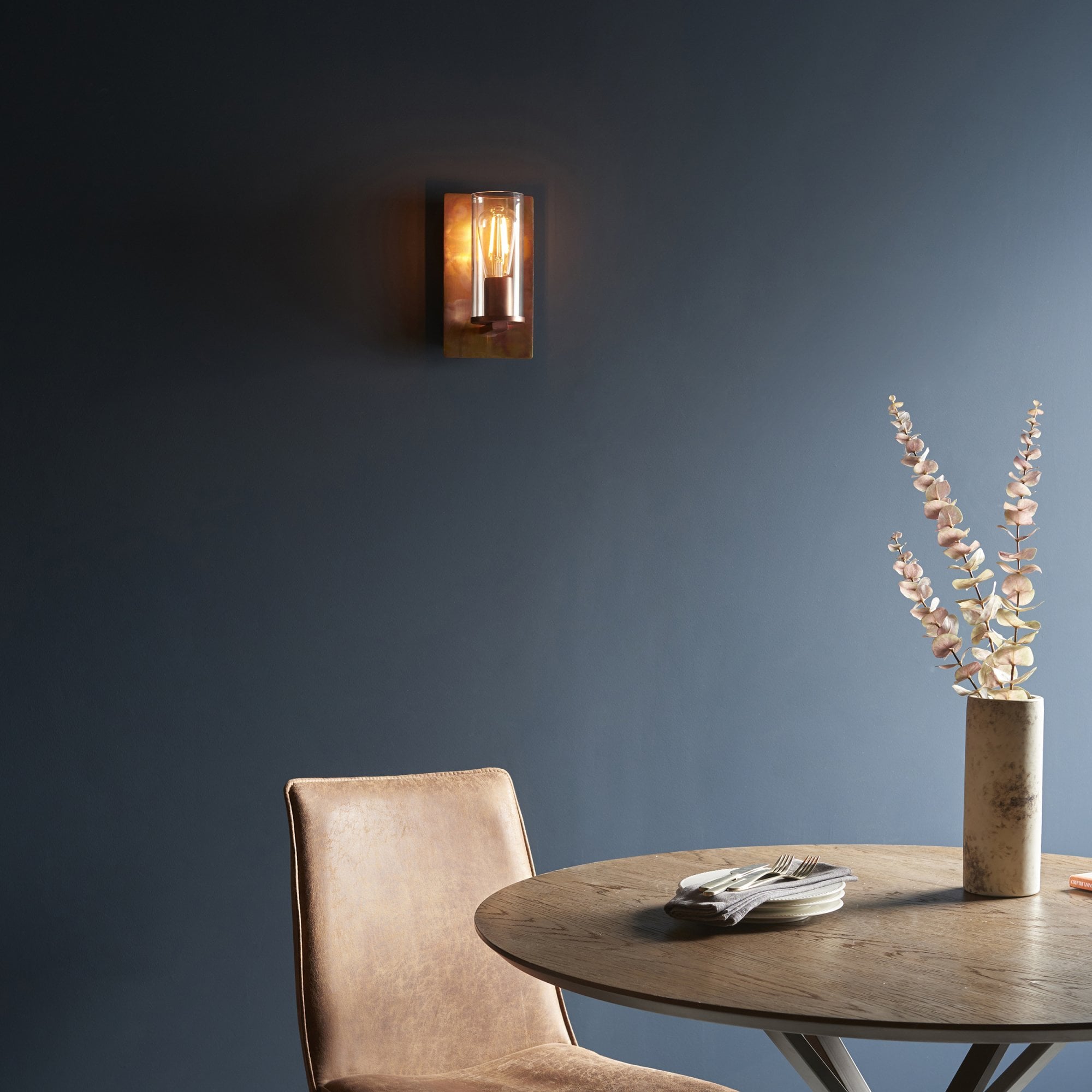 90602 1 Light Wall Light Copper Patina Plate & Clear Glass