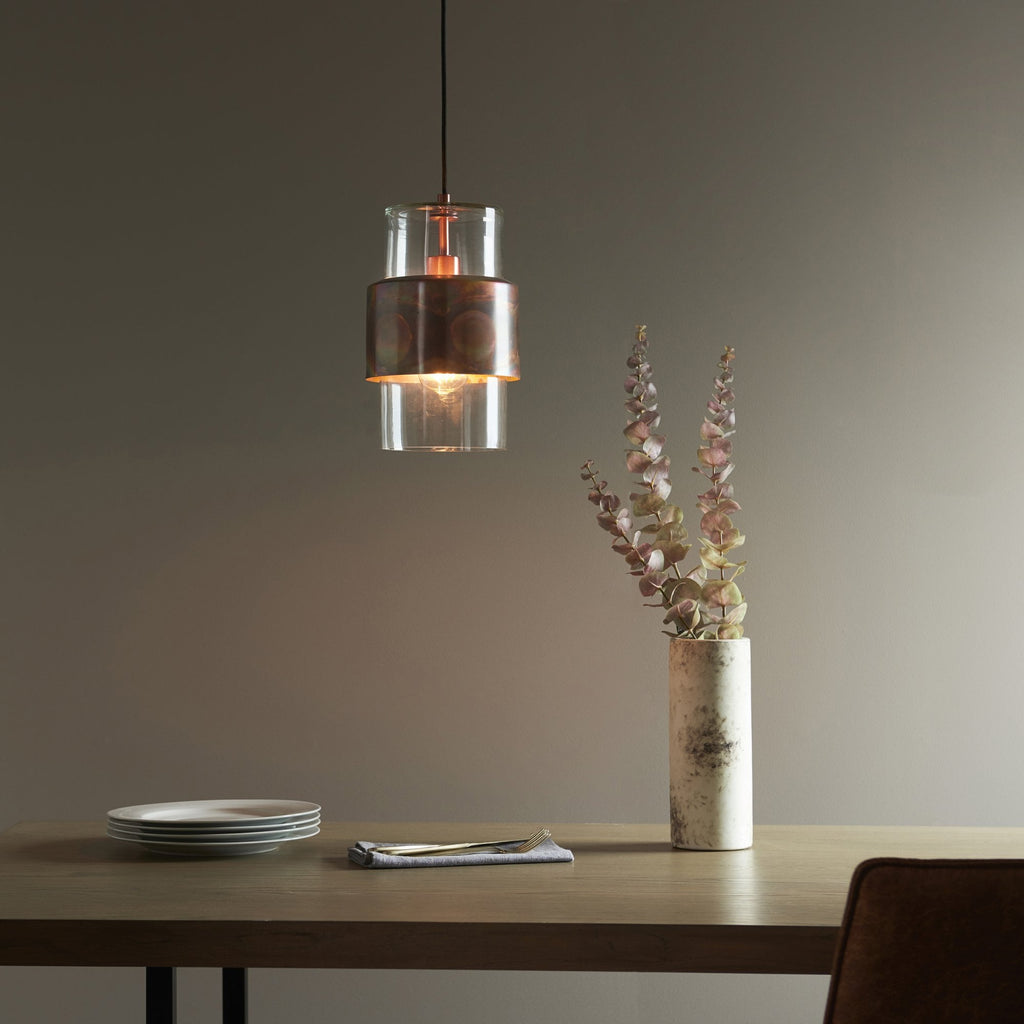 90603 1 Light Pendant Copper Patina Plate & Clear Glass