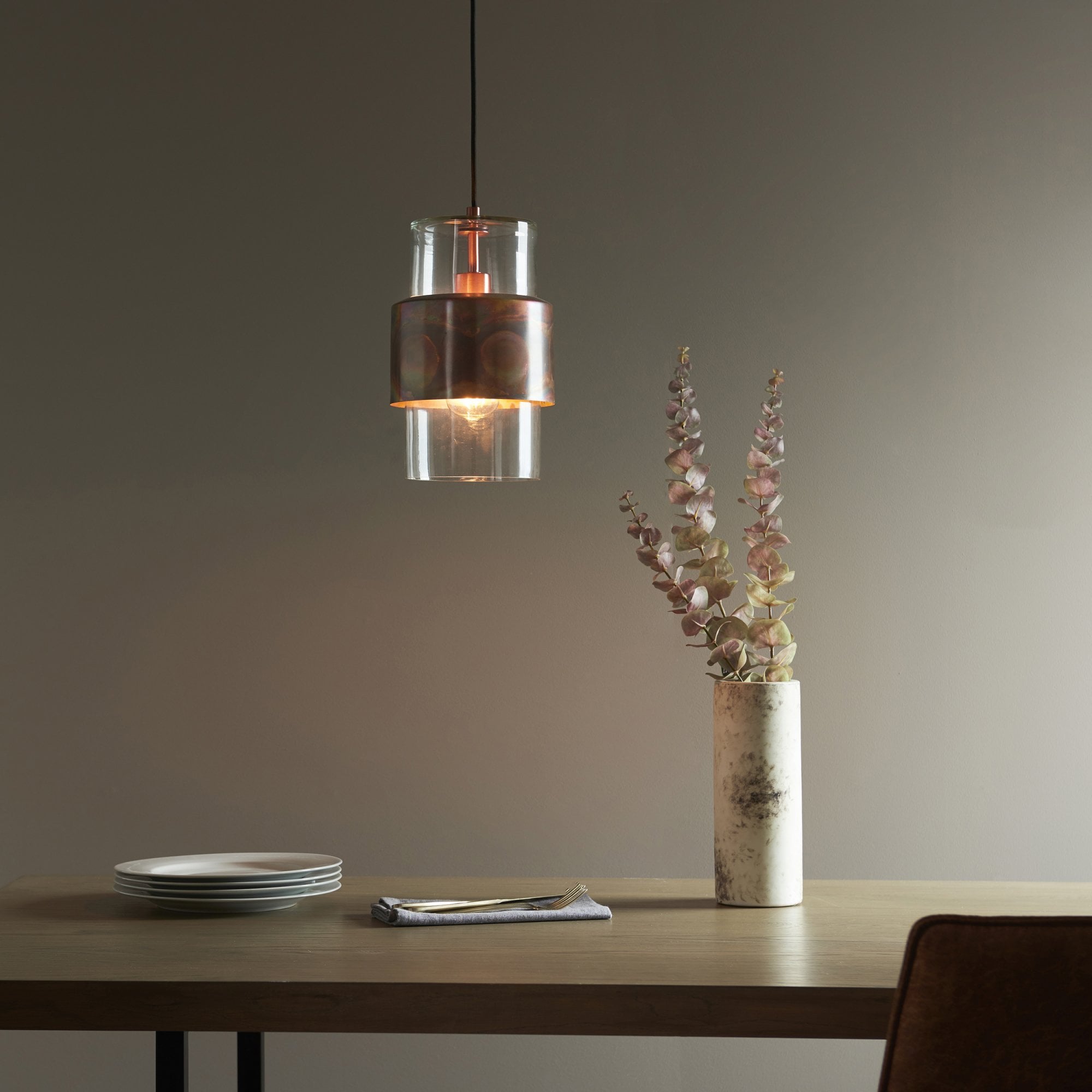 90603 1 Light Pendant Copper Patina Plate & Clear Glass (SD)