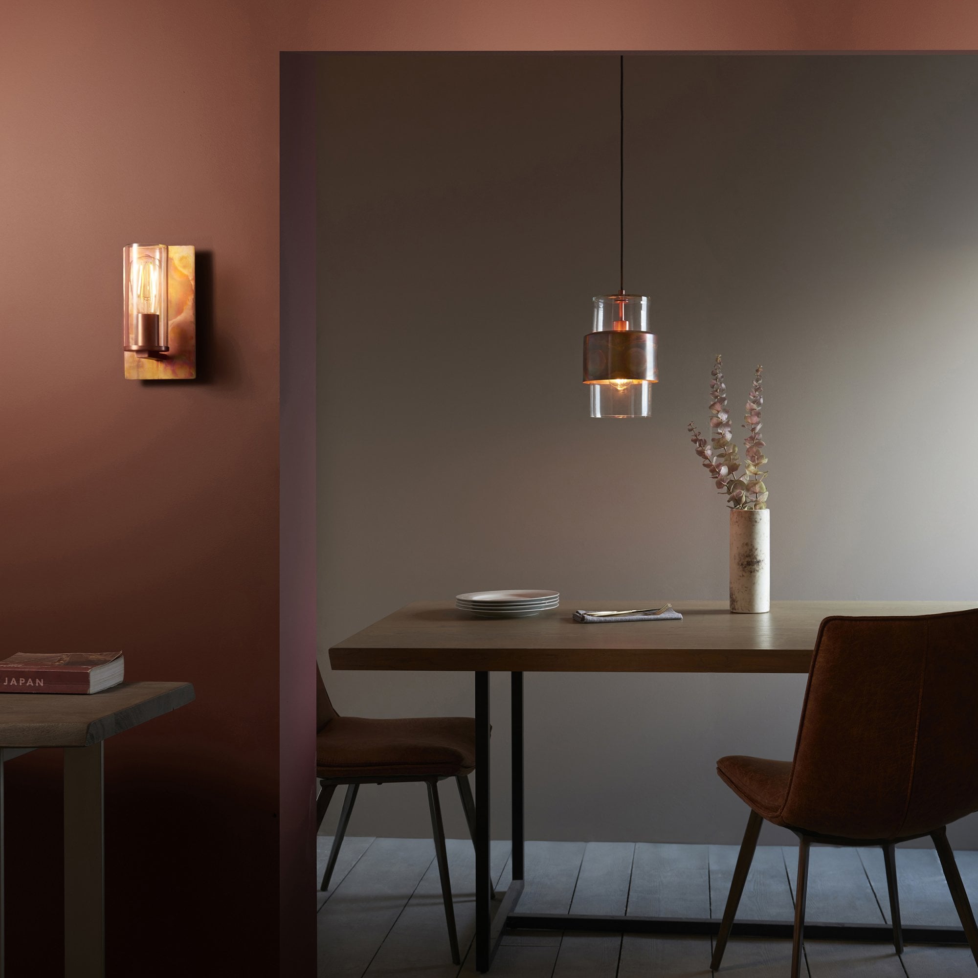 90603 1 Light Pendant Copper Patina Plate & Clear Glass