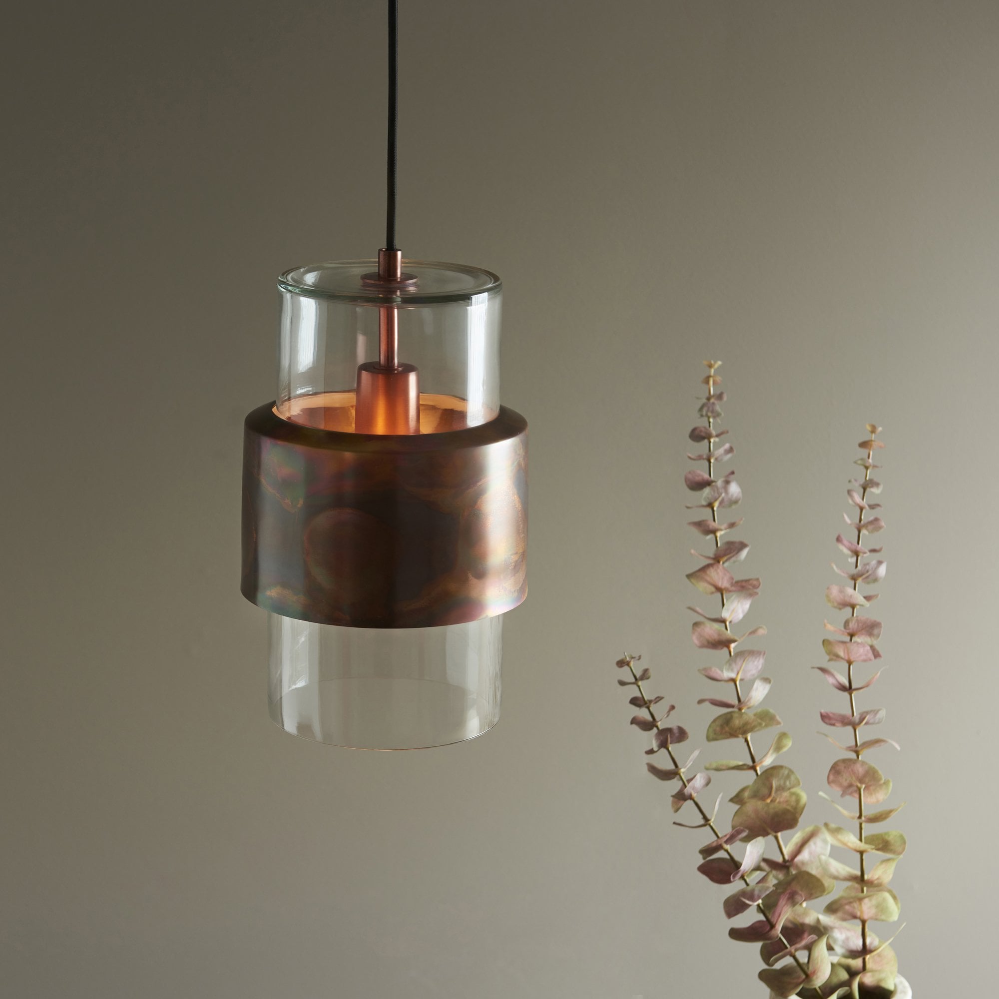 90603 1 Light Pendant Copper Patina Plate & Clear Glass