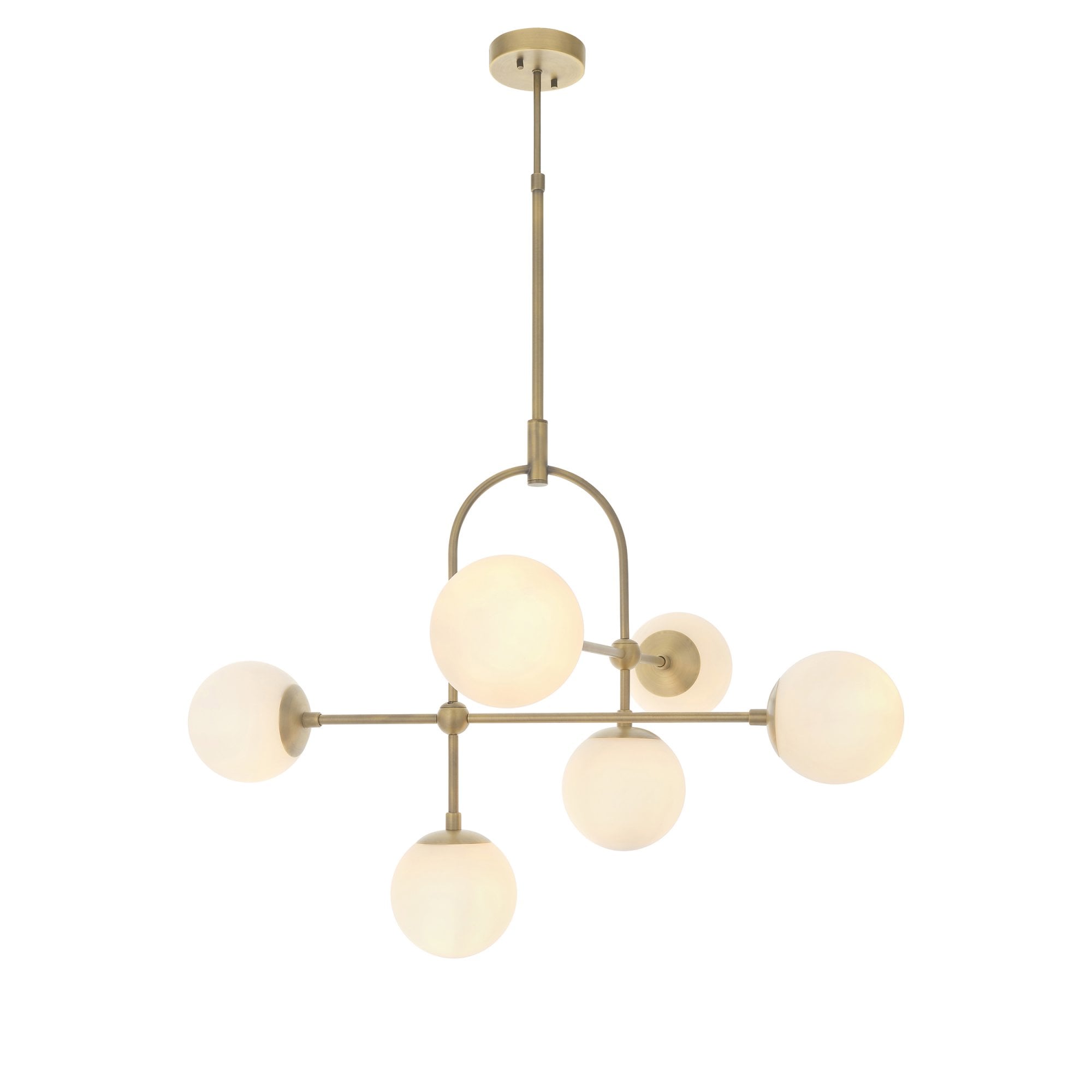 90842 6 Light Semi Flush Ceiling Light Matt Antique Brass Plate & Opal Glass