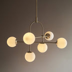 90842 6 Light Semi Flush Ceiling Light Matt Antique Brass Plate & Opal Glass
