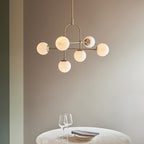 90842 6 Light Semi Flush Ceiling Light Matt Antique Brass Plate & Opal Glass