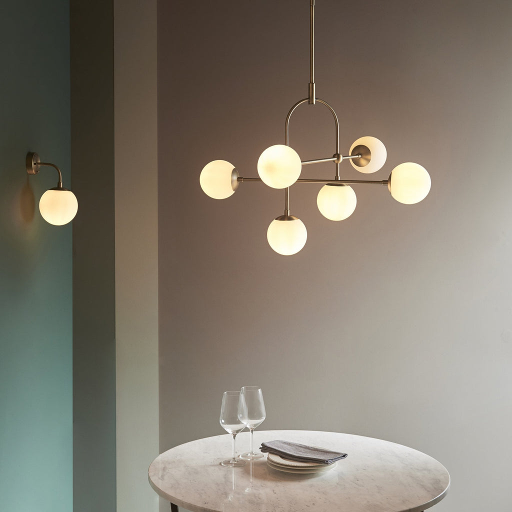 90842 6 Light Semi Flush Ceiling Light Matt Antique Brass Plate & Opal Glass