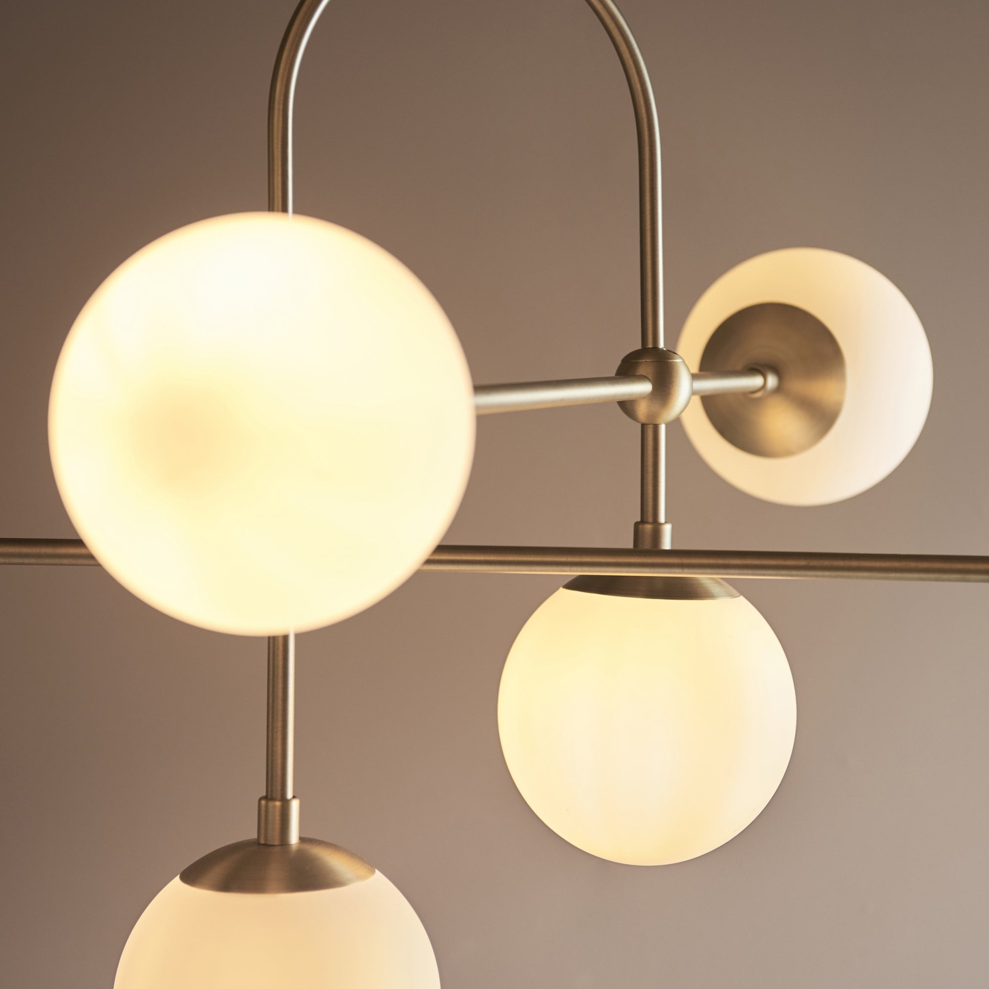 90842 6 Light Semi Flush Ceiling Light Matt Antique Brass Plate & Opal Glass