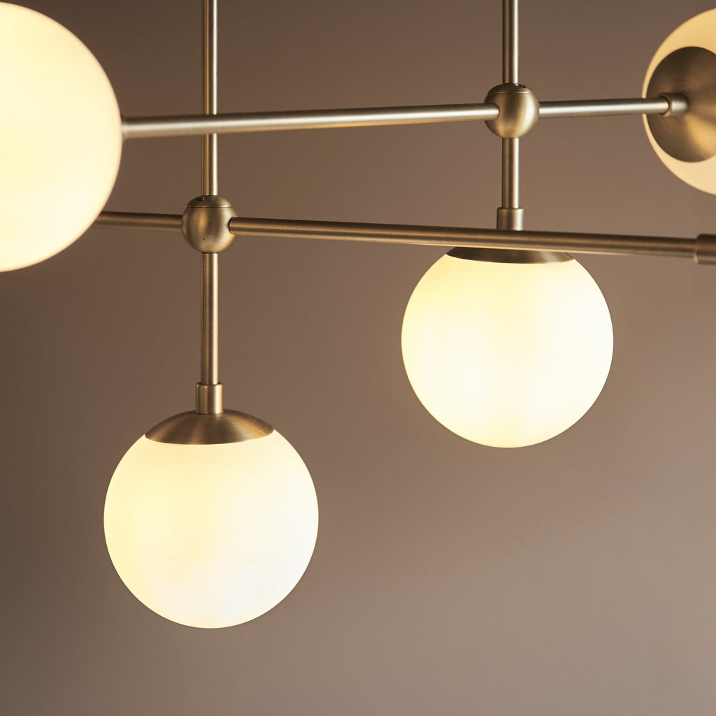 90842 6 Light Semi Flush Ceiling Light Matt Antique Brass Plate & Opal Glass
