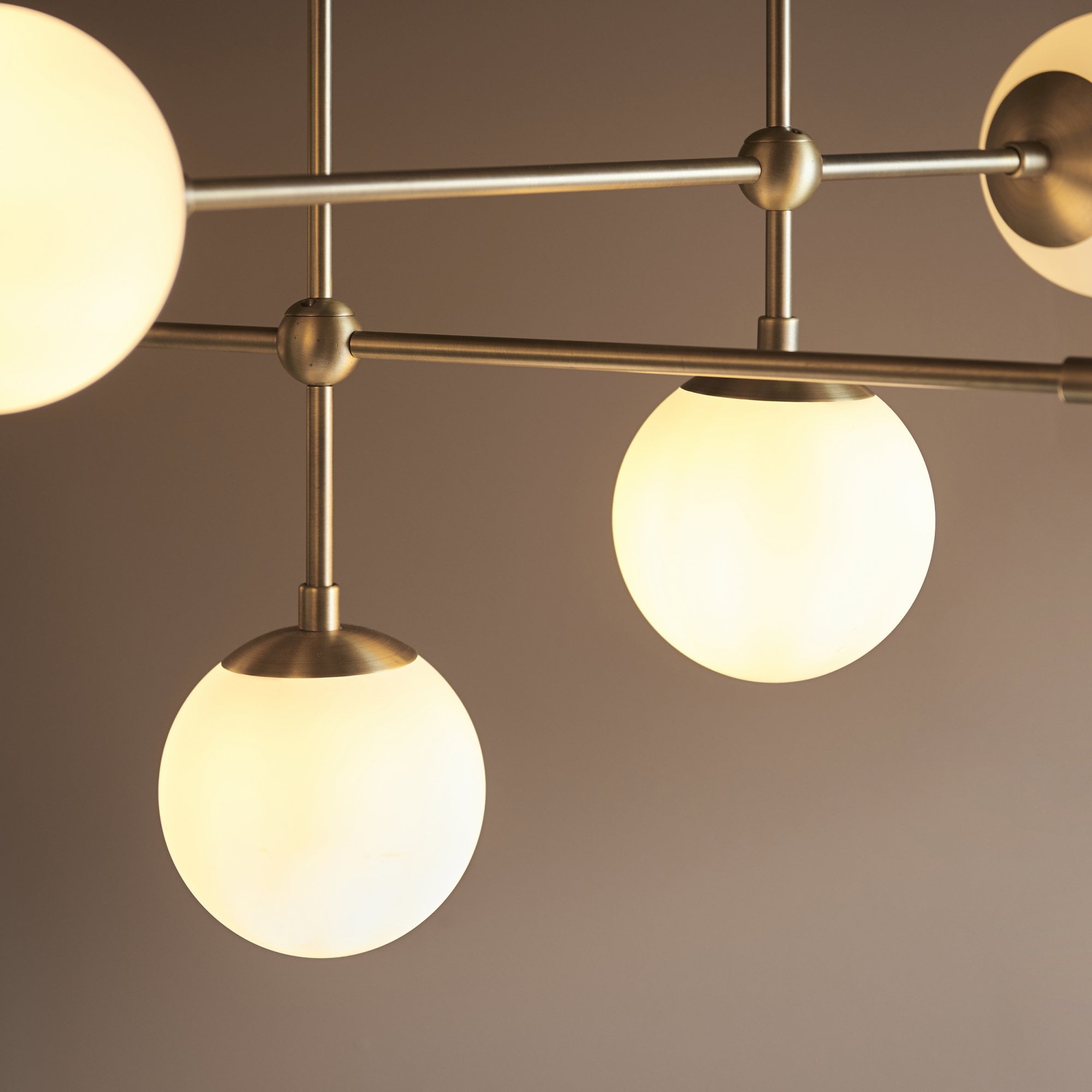 90842 6 Light Semi Flush Ceiling Light Matt Antique Brass Plate & Opal Glass