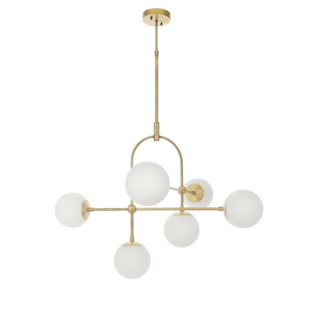 90842 6 Light Semi Flush Ceiling Light Matt Antique Brass Plate & Opal Glass