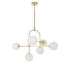 90842 6 Light Semi Flush Ceiling Light Matt Antique Brass Plate & Opal Glass