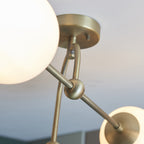 90843 4 Light Semi Flush Ceiling Light Matt Antique Brass Plate & Opal Glass
