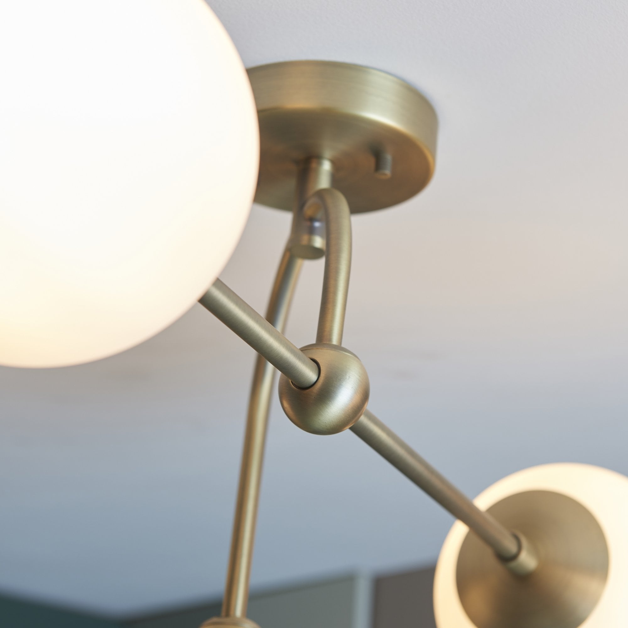90843 4 Light Semi Flush Ceiling Light Matt Antique Brass Plate & Opal Glass