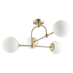 90843 4 Light Semi Flush Ceiling Light Matt Antique Brass Plate & Opal Glass