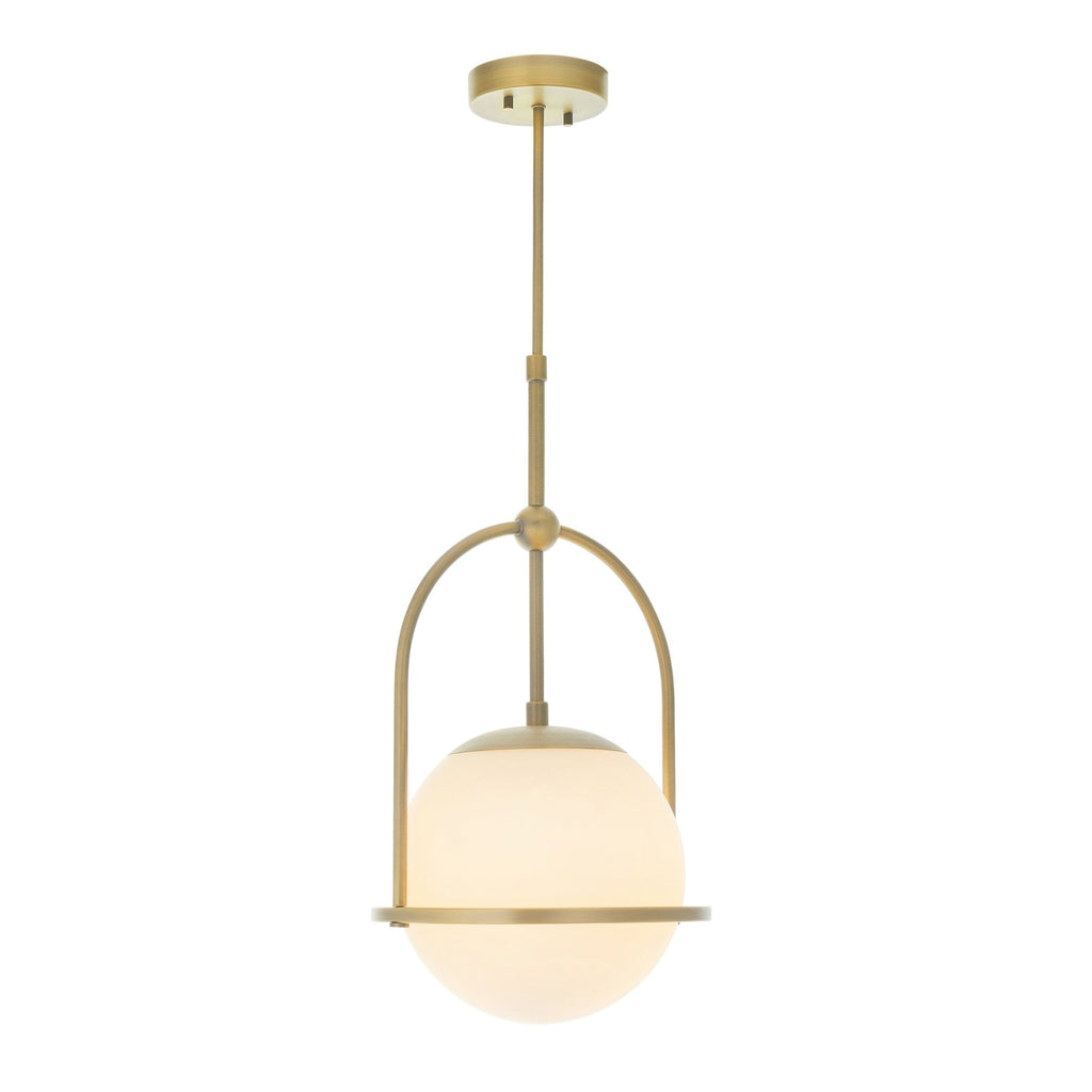 90844 1 Light Pendant Matt Antique Brass Plate & Opal Glass (S)