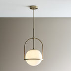90844 1 Light Pendant Matt Antique Brass Plate & Opal Glass (S)