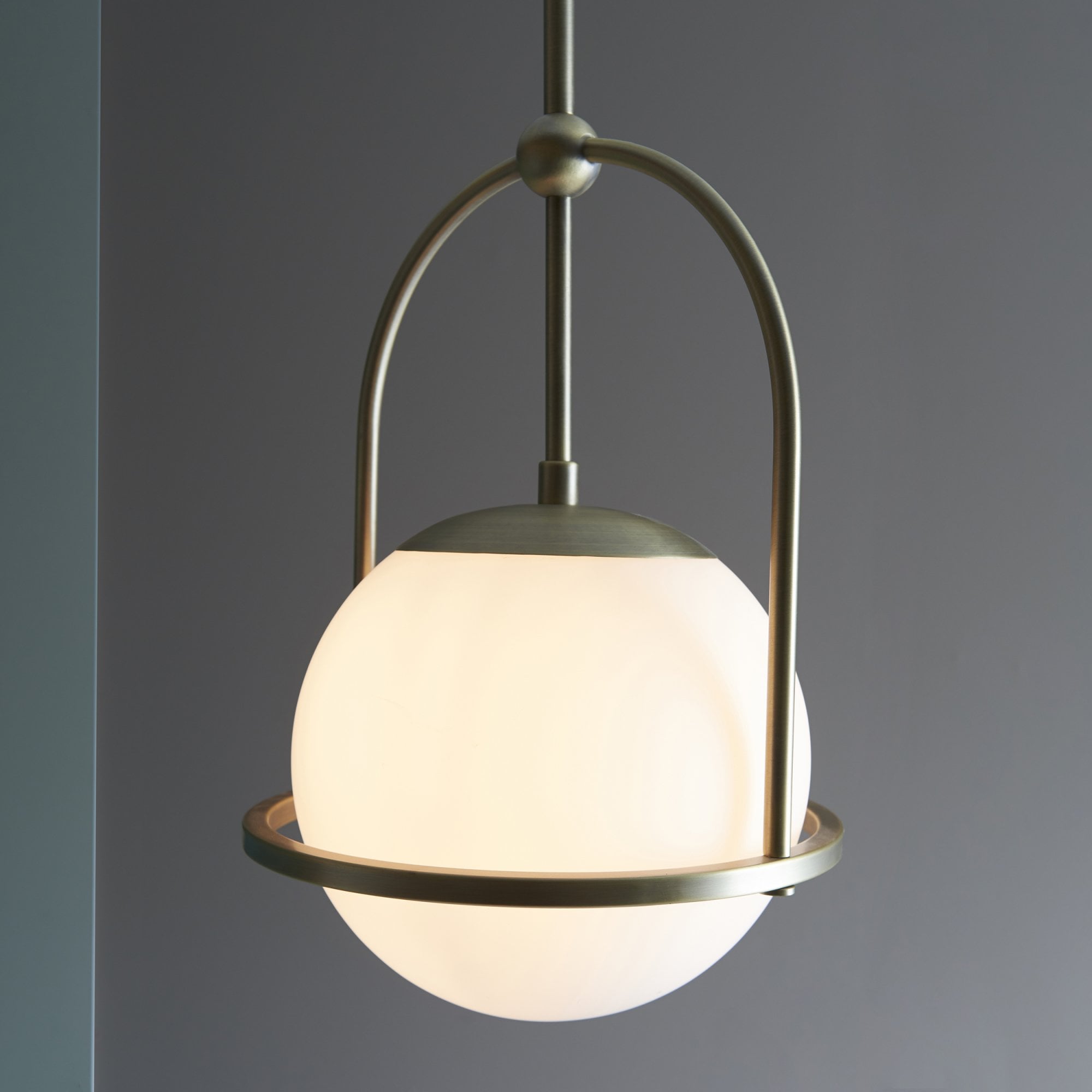 90844 1 Light Pendant Matt Antique Brass Plate & Opal Glass (S)