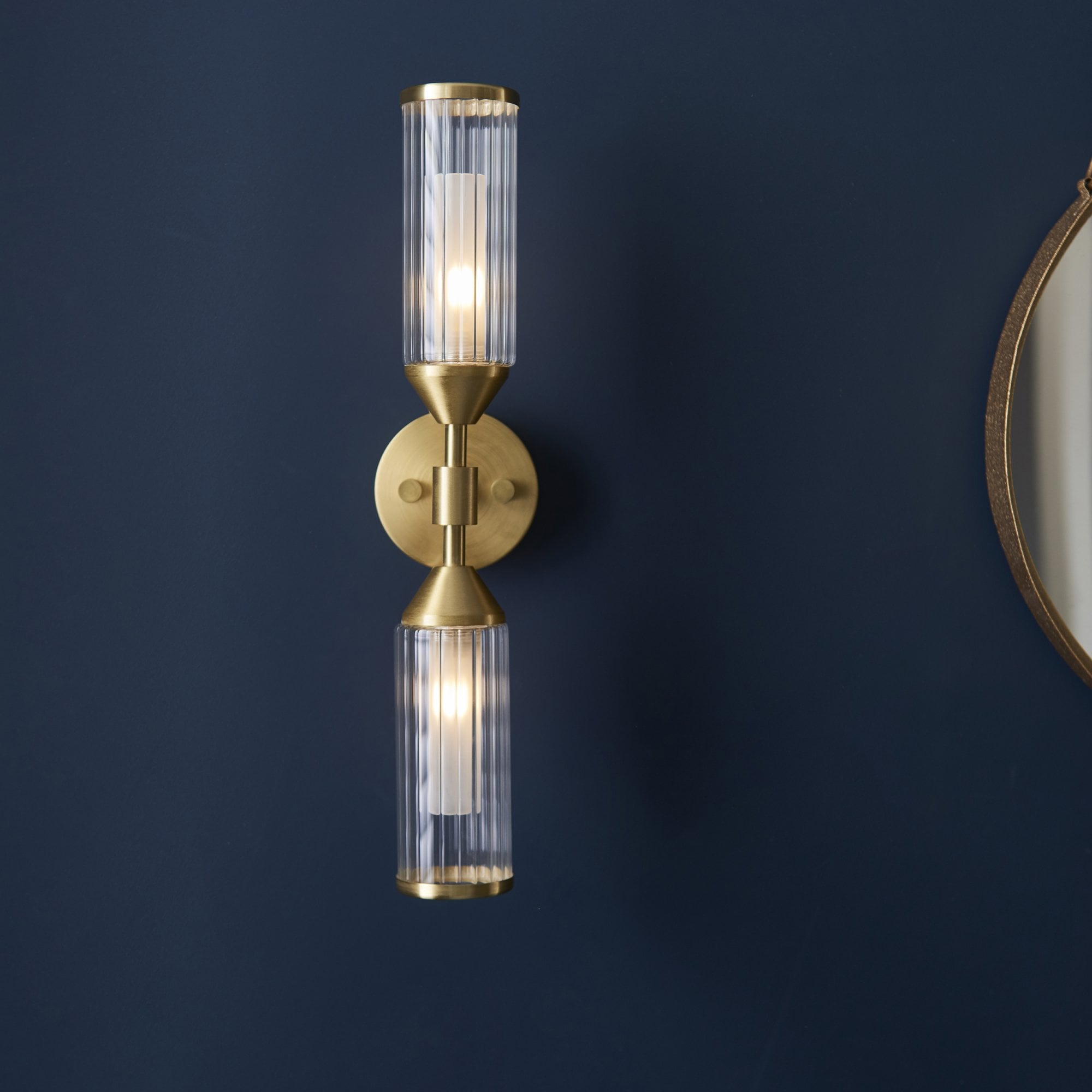 92229 2 Light Wall Light Satin Brass Plate With Clear & Frosted Glass