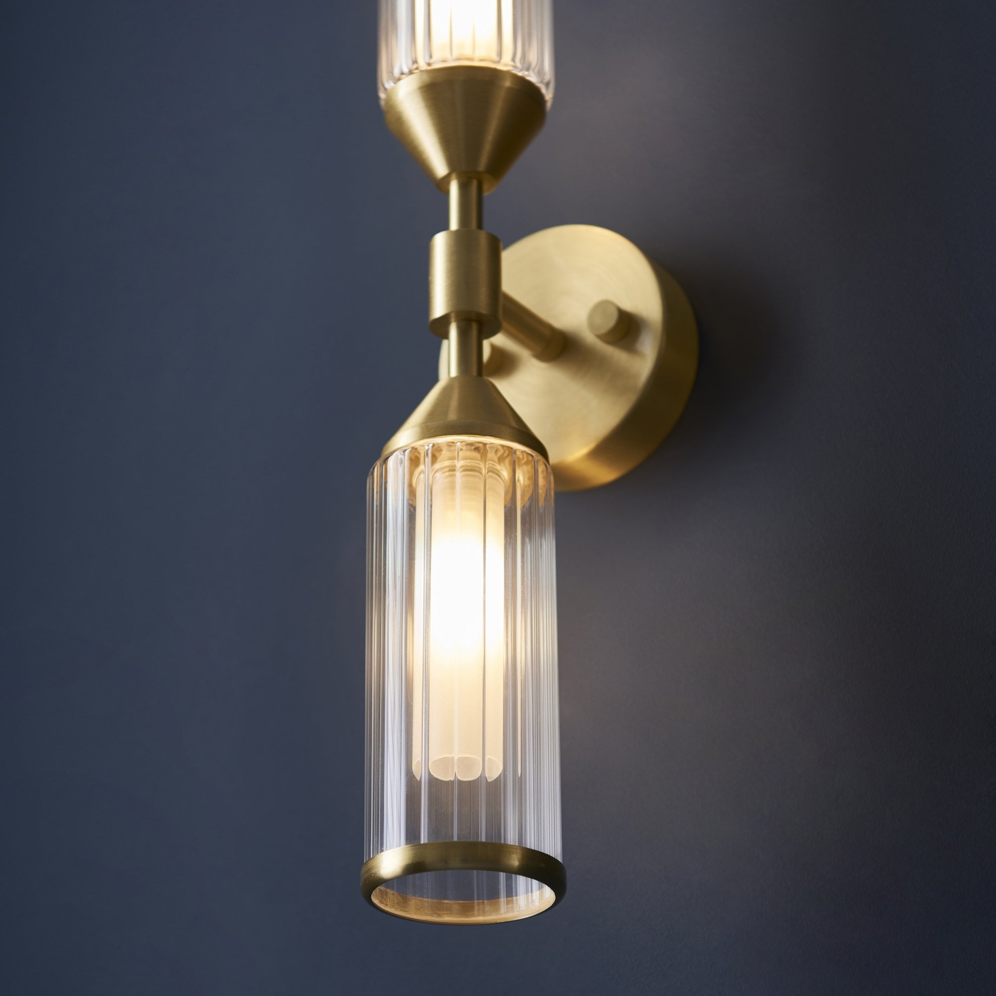 92229 2 Light Wall Light Satin Brass Plate With Clear & Frosted Glass