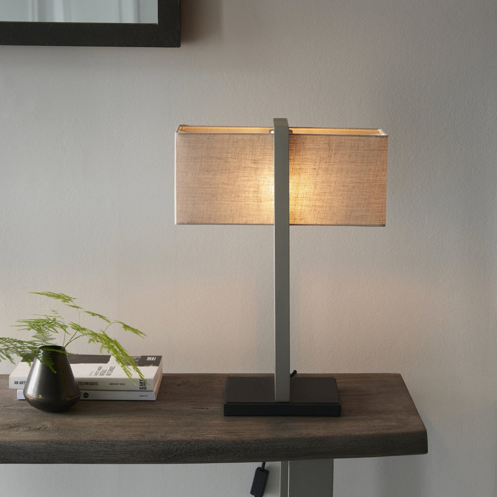 93060 1 Light Table Lamp Satin Nickel Plate & Natural Linen