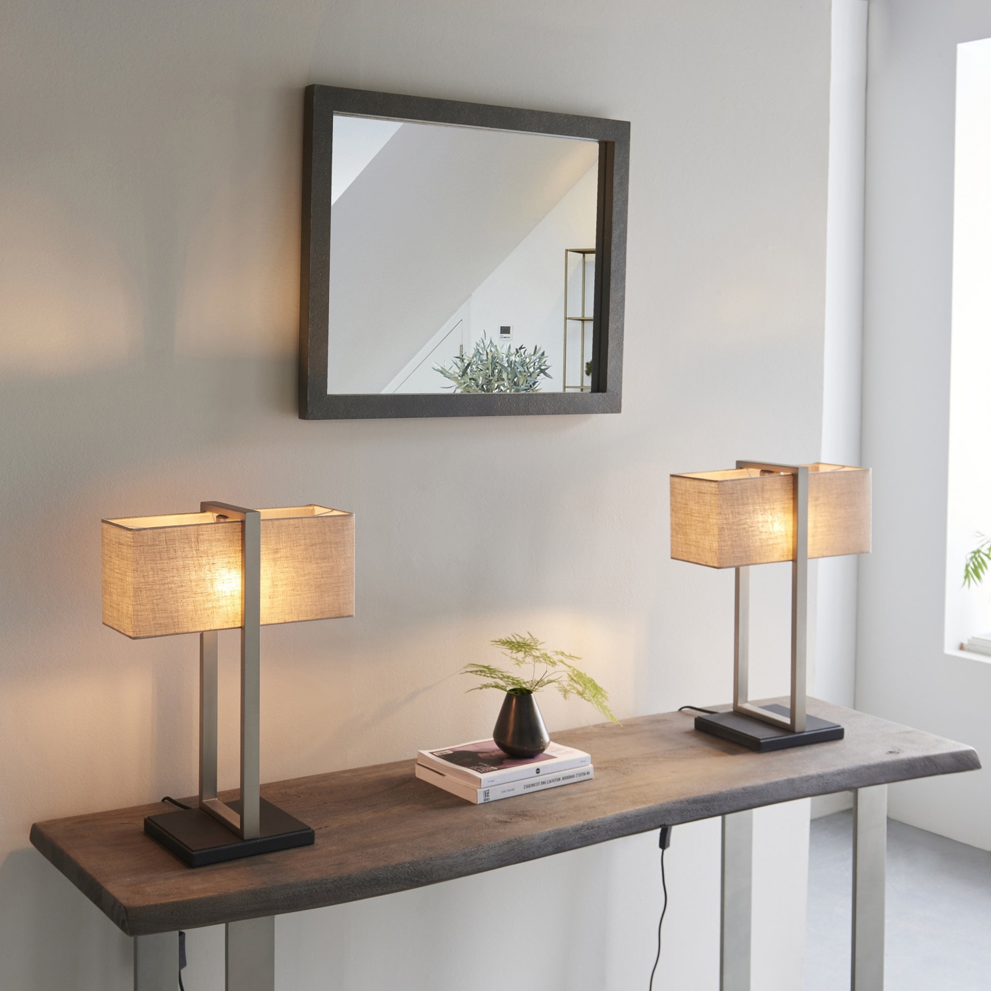 93060 1 Light Table Lamp Satin Nickel Plate & Natural Linen