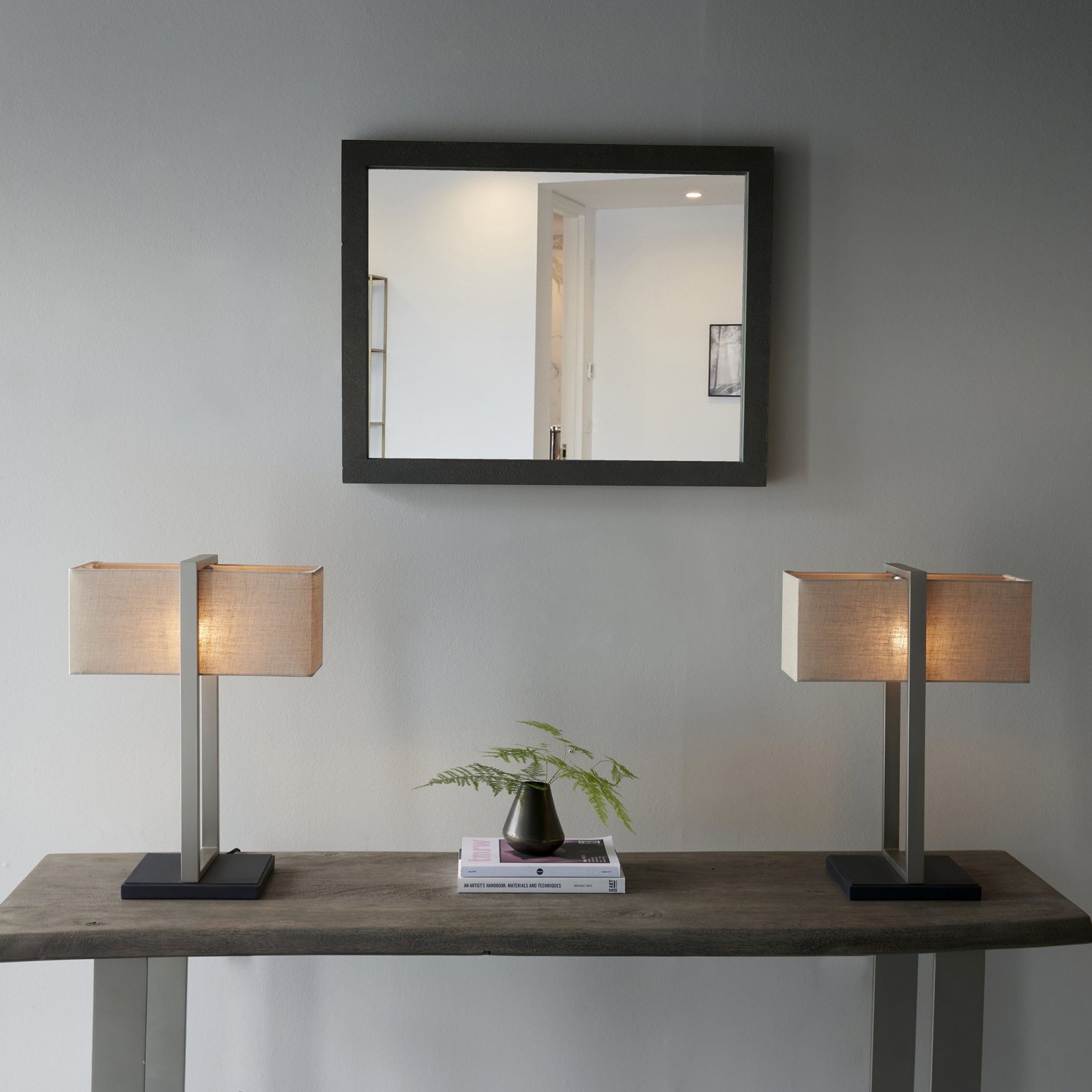 93060 1 Light Table Lamp Satin Nickel Plate & Natural Linen